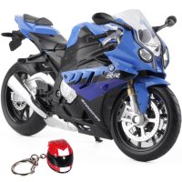彩珀摩托车 宝马S1000 带头盔钥匙扣声光儿童玩具汽车模 蓝色(头盔颜色随机发)