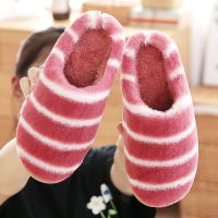 [拼购专享价]棉拖鞋家用条纹室内可爱保暖厚底兔毛月子鞋防滑家居男女情侣冬季