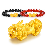 中银金行貔貅手链黄金足金3D硬足金皮丘貔恘红绳手链手串男女情侣礼物