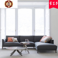 三维工匠意式现代简约转角贵妃L组合沙发设计师样板间客厅三人位布艺沙发