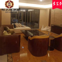 三维工匠意式轻奢真皮沙发港式后现代实木沙发碧桂园凤凰城样板房家具定制