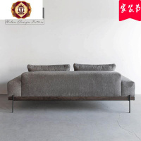 三维工匠简约现代北欧布艺沙发双人loft轻奢小户型三人客厅黑胡桃实木沙发