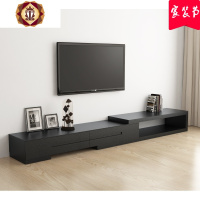 三维工匠北欧简约现代茶几电视柜组合 黑色橡木纹可伸缩电视机柜 客厅地柜