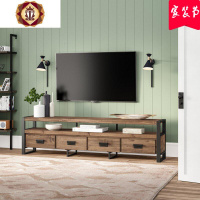 三维工匠美式复古铁艺实木电视柜卧室客厅小户型矮柜创意工业风家用地柜