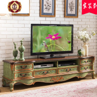 三维工匠美式实木电视柜茶几地中海复古彩绘小户型欧式客厅花边几组合柜