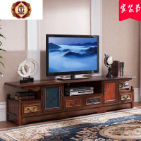 三维工匠美式电视柜欧式地中海乡村复古胡桃色民宿酒店彩绘做旧茶几音响柜