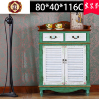 三维工匠美式鞋柜实木手绘描金带抽屉百叶窗玄关柜储物柜小户型厅柜