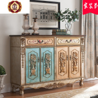 三维工匠美式贵族实木彩绘手绘浮鞋柜 餐边柜厅走廊大容量储物柜