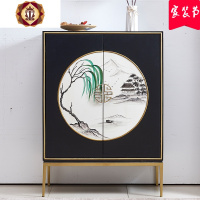 三维工匠新中式古典明清铝合金彩绘山水画鞋柜餐边柜玄关厅轻奢橱柜厨柜