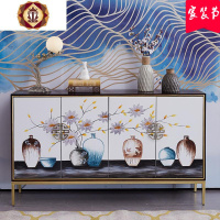 三维工匠新中式古典彩绘鞋柜铝合金框架山水画玄关柜客厅装饰柜