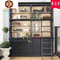 三维工匠美式实木书柜组合复古书架客厅展示柜玻璃欧式书橱书房家具定
