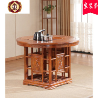 三维工匠仿古圆形实木小茶几茶桌椅组合特价办公室泡茶桌家用阳台功夫茶台