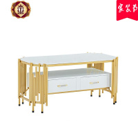 三维工匠北欧轻奢大理石客厅茶几现代简约长方形铁艺桌子小户型家用带抽屉