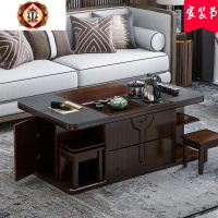 三维工匠实木火烧石电动升降功夫茶几多功能两用客厅小户型泡茶一体桌带凳