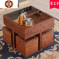 三维工匠现代火烧石茶几中式功夫茶桌椅组合大理石茶台多功能迷你阳台茶桌