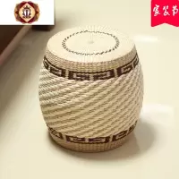 三维工匠实木编田园客厅圆凳换鞋凳榻榻米圆鼓坐凳小凳子矮凳墩子沙发凳