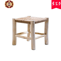 三维工匠北欧麻绳编织凳手工凳板凳换鞋凳家用藤编实木凳子原木矮凳儿童凳