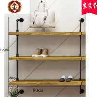 三维工匠复古鞋店鞋架展示架上墙实木多层鞋货架铁艺男女装店鞋架包架上墙