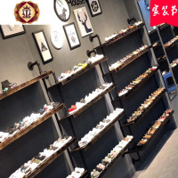 三维工匠店铺装修上墙陈列水管货架复古实木鞋架包包架男女鞋服装店展示架