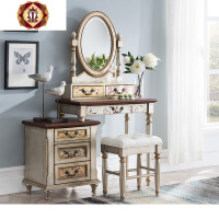 三维工匠美式实木梳妆台卧室翻盖化妆台网红化妆桌欧式飘窗梳妆台小户型