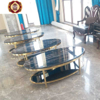 三维工匠北欧轻奢后大理石茶几简约创意茶桌不锈钢玻璃金客厅椭圆形小户型