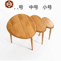 三维工匠简木jm北欧实木简约小户型茶几鹅卵石沙发边角几飘窗移动圆形茶几