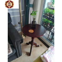 三维工匠实木小圆桌美式沙发边桌欧式简约圆茶几小茶几边几角几咖啡电话桌