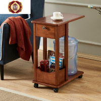 三维工匠美式移动小茶几 带轮小桌 纸巾盒实木多功能懒人床边简易沙发边几