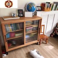 三维工匠日式简约实木书柜玻璃展示柜橱窗柜客厅北欧餐边柜樱桃木储物柜