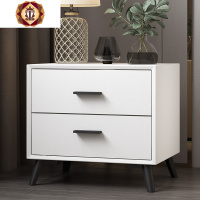 三维工匠轻奢床头柜实木小型简约现代北欧卧室大户型50cm宽白色真皮床边柜