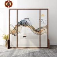 三维工匠新中式屏风隔断客厅简约现代进家用遮挡玄关布艺座屏移动山水
