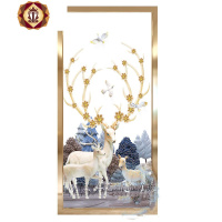 三维工匠北欧入玄关玻璃屏风卧室隔断墙美式简易客厅艺术装饰现代发财鹿