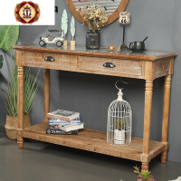 三维工匠实木做旧复古玄关桌柜书桌美式沙发后背柜背几长条窄边桌走廊条案