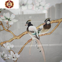 三维工匠屏风画布纱画定制加框圆形山水半透明乔其纱高密纱客厅玄关隔断