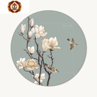 三维工匠新中式屏风纱画定制圆形半透明乔其纱花格画布山水花鸟壁纸玄关画