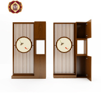 三维工匠新中式屏风隔断实木客厅玄关装饰隔断柜屏风一体胡桃木博古架屏风