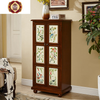 三维工匠美式家用进立式鞋柜厅柜彩绘餐边柜欧式隔断柜简约实木玄关柜