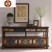 三维工匠美式欧式乡村复古手绘厅玄关柜隔断柜多功能储物柜餐边柜