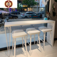 三维工匠北欧吧台桌家用简约实木高脚桌椅组合靠墙网红奶茶店咖啡厅长条桌