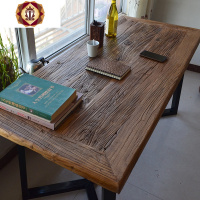三维工匠老榆木餐桌铁艺书桌茶桌家用实木民俗桌椅老板风化旧木板吧台