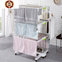 三维工匠多功能移动落地折叠不锈钢双杆升降晾衣架晒衣架收纳室内外简易