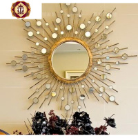 三维工匠欧式客厅背景墙面装饰镜铁艺餐厅壁挂镜床头玄关浴室圆形太阳镜子