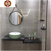 三维工匠北欧铁艺壁挂浴室镜子卫生间圆形化妆梳妆镜麻绳挂镜梳洗台装饰镜
