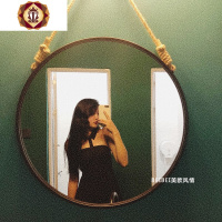 三维工匠北欧轻奢浴室镜壁挂镜卫生间镜子浴室圆形化妆镜麻绳挂镜定制镜面