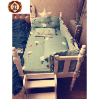 三维工匠欧式实木白色儿童床带护栏男孩女孩婴儿床拼接加宽床宝宝床可定做