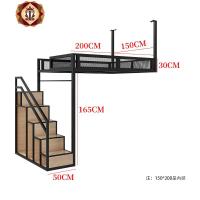三维工匠新款铁艺高架床复式二楼床床铁艺简 欧式吊床挂壁式楼阁铁床
