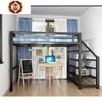 三维工匠现代简约小户型阁楼床高架床铁艺双人上床下桌公主床高低床多功能