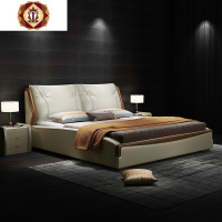 三维工匠北欧皮床1.8米真皮床双人主卧港式轻奢风床ins网红床2米2.2米大床