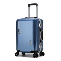 袋鼠时尚铝框万向轮20寸拉杆箱22寸学生箱男结婚箱行李箱女登机箱 冰蓝色【铝框送赠品09#】 24寸（需托运）