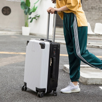 复古韩版小清新男女学生行李箱包万向轮铝框拉杆箱子密码箱旅行箱 607白+黑(复古直角拉链款) 26寸